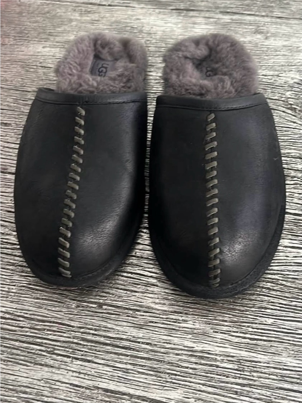 CLASSIC UGG Men-Women Black Leather Shearling Lined Slippers
